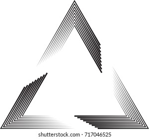 Triangle Logo with speed lines.Triangular unusual icon Design .frame with Vector stripes . circular arrows