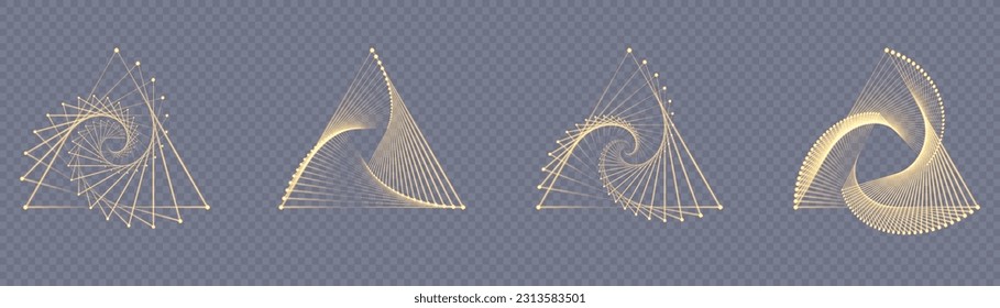 Perspectiva espiral del logotipo del triángulo con rotación, portal místico de forma fractal, plantilla de diseño de forma de balance de identidad