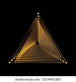 Perspectiva espiral del logotipo del triángulo con rotación, portal místico de forma fractal, plantilla de diseño de forma de balance de identidad