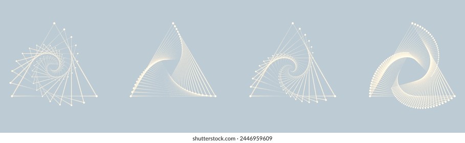 Triángulo logo espiral perspectiva con rotación, Fractal forma portal místico, identidad equilibrio forma diseño Plantilla	