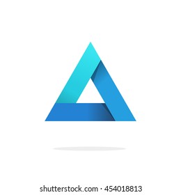 Triangle logo and strict strong corners vector isolated white background  blue gradient glossy abstract triangle logotype element and shadow  creative geometric figure design
