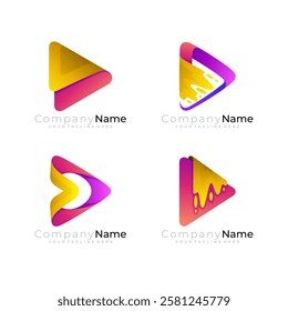 Triangle logo with technology design, play icons