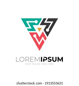 Triangle logo with technology design template, flat style 