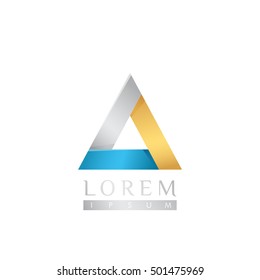 Triangle logo template with silver, blue, and gold gradient color