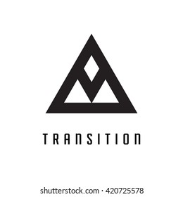 Triangle logo. Transition. Minimal geometry. White background. Stock vector.