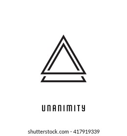 Triangle logo. Unanimity. Minimal geometry. Gray background. Stock vector.