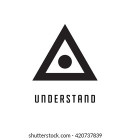 Triangle logo. Understand. Minimal geometry. White background. Stock vector.