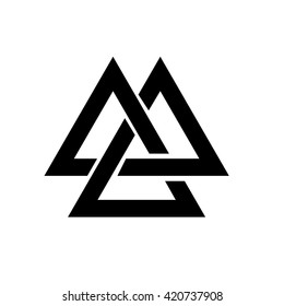 Triangle logo. Valknut is a Viking Age symbol, which representing Norse warrior culture. geometry. White background. Stock vector.
