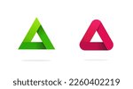 Triangle logo vector icon, pyramid prism green red pink logotype geometric graphic modern design, gradient tech symbol rounded corner sign clipart  