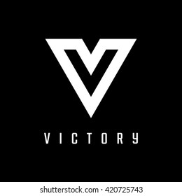 Triangle logo. Victory. Minimal geometry. Black background. Stock vector.