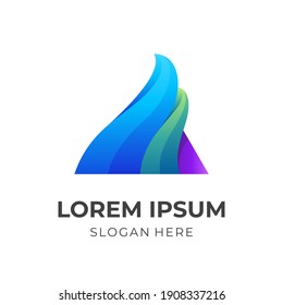 triangle logo and water wave design illustration, 3d logos