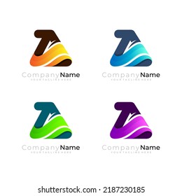 Triangle logo with wave design combination, set logos