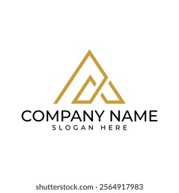 A triangle logomark in gold color with single line style in modern and elegant style.
