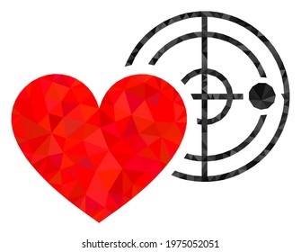 Triangle love heart radar polygonal icon illustration. Love Heart Radar lowpoly icon is filled with triangles. Flat filled geometric mesh image based on love heart radar icon.