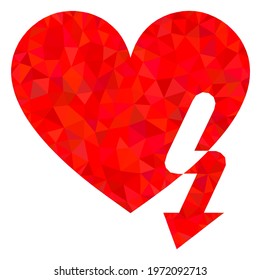 Triangle love heart strike polygonal symbol illustration. Love Heart Strike lowpoly icon is filled with triangles. Flat filled geometric mesh symbol based on love heart strike icon.