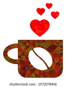 Triangle lovely coffee cup polygonal icon illustration. Lovely Coffee Cup lowpoly icon is filled with triangles. Flat filled geometric mesh image based on lovely coffee cup icon.