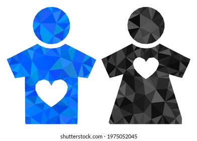 Triangle lovers pair polygonal icon illustration. Lovers Pair lowpoly icon is filled with triangles. Flat filled geometric mesh image based on lovers pair icon.