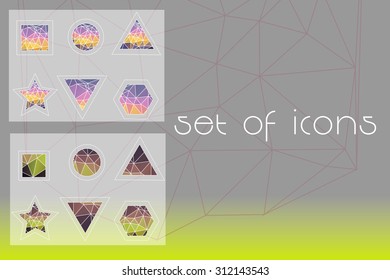 Triangle low poly geometric icons set. 