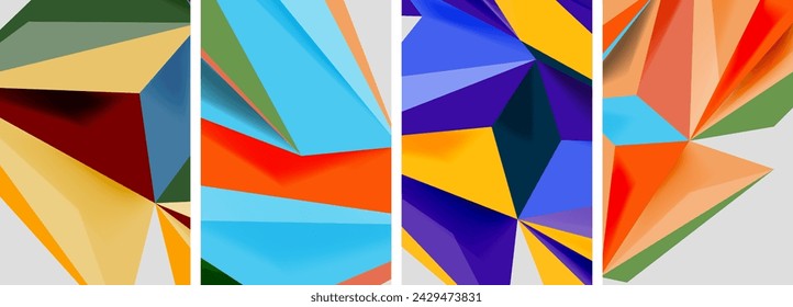 Afiches triangulares de mosaico de poliéster bajo. Ilustración vectorial para fondo de pantalla, banner, fondo, tarjeta, ilustración de libro, página de destino