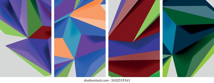 Afiches triangulares de mosaico de poliéster bajo. Ilustración vectorial para fondo de pantalla, banner, fondo, tarjeta, ilustración de libro, página de destino