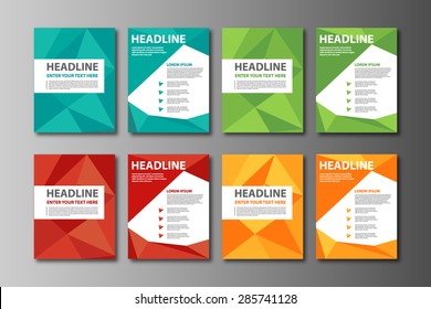 Triangle low polygon abstract multipurpose brochure flyer design set