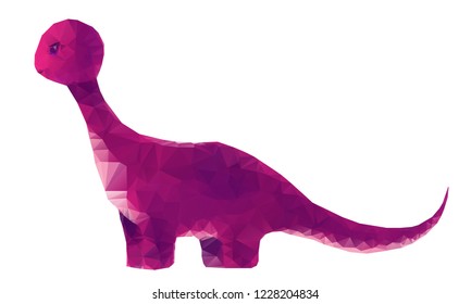 Triangle low-poly little purple  baby dinosaur. Cartoon character for kids isolated at white background.