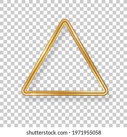 Triangle Luxury 3d Gold Frame Isolated On Transparent Background. Vector Illustration. Hipster Retro Party Design Label, New Year Badge, Golden Metal Logo, Geometric Element, Outline Warning Sign