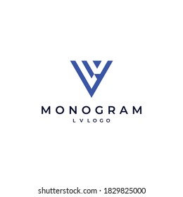 diseño del logotipo de triángulo LV simple moderno vector con color azul y fondo blanco