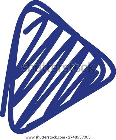Triangle made of bold marker strokes with rough hand drawn lines, irregular edges, and dynamic movement. Symbol of creativity, spontaneity, and energy. Cartoon vector illustration.