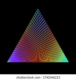 Triangle made of holographic laser rays. Abstract vector illustration.