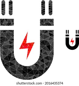 Ilustración de icono poligonal de potencia magnética triangular. El icono de la baja energía magnética se llena de triángulos. Imagen de malla abstracta plana basada en un icono de potencia magnética.