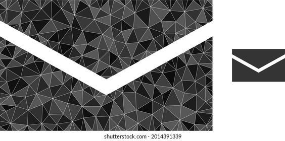 Triangle mail polygonal icon illustration. Mail lowpoly icon is filled with triangles. Flat filled geometric mesh image based on mail icon.