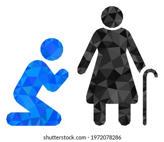 Triangle man pray for grandmother polygonal icon illustration. Man Pray for Grandmother lowpoly icon is filled with triangles. Flat filled geometric mesh image based on man pray for grandmother icon.