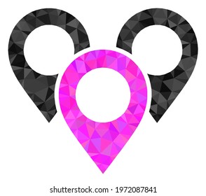 Triangle map marker group polygonal icon illustration. Map Marker Group lowpoly icon is filled with triangles. Flat filled abstract mesh image based on map marker group icon.