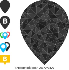 Triangle map marker polygonal symbol illustration, and similar icons. Map Marker is filled with triangles. Lowpoly map marker designed with randomized colored triangles.