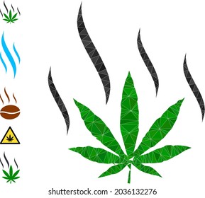 El aroma de triángulo de la marihuana es una ilustración de íconos poligonales, e íconos similares. Marijuana Aroma está llena de triángulos. El aroma de marihuana floja se combina con triángulos rellenos al azar.