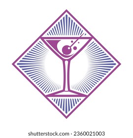 Concepto de diseño del logotipo del vector del cristal de coctelería del triángulo martini. Aislado sobre fondo blanco.