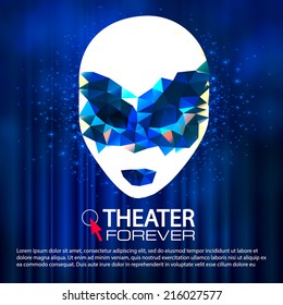 Triangle mask on stage curtain. Theater elements. Vector illustration