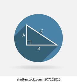 triangle math icon. Circle blue icon with shadow.
