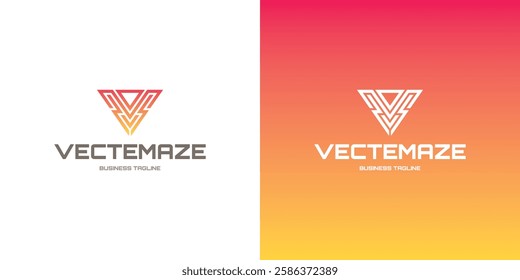 triangle maze v letter logo vector