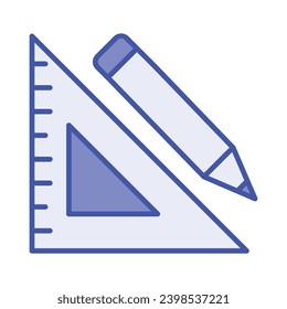 Triangle measurement ruler with pencil, concept icon of stationery