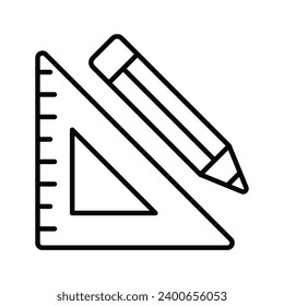 Triangle measurement ruler with pencil, concept icon of stationery