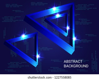 Triangle metal sparkle on background. Modern geometric background. Abstract composition. 3D vector illustration . Blue  three-dimensional triangle metal in space.
