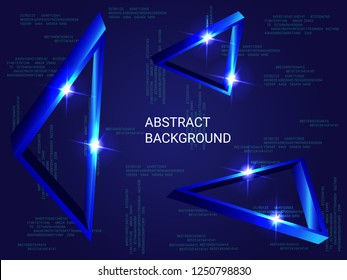 Triangle metal sparkle on background. Minimal geometric background. Abstract composition. 3D vector illustration . Blue  three-dimensional triangle metal in space.