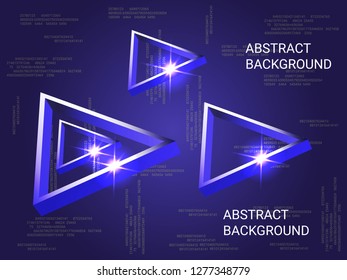 Triangle metal sparkle on background. 3D vector illustration . Futuristic geometric background. Abstract composition. Blue  three-dimensional triangle metal in space.