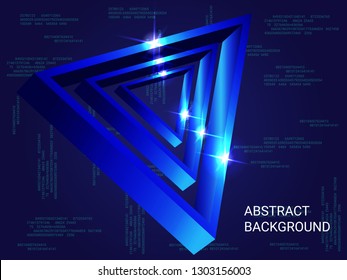 Triangle metal sparkle on background. 3D vector illustration . Futuristic geometric background. Abstract composition. Blue  three-dimensional triangle metal in space.