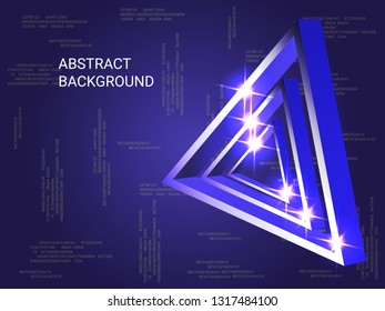 Triangle metal sparkle on background. 3D vector illustration . Modern geometric background. Abstract composition. Blue  three-dimensional triangle metal in space.