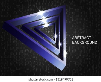 Triangle metal sparkle on background. 3D vector illustration . Modern geometric background. Abstract composition. Blue  three-dimensional triangle metal in space.