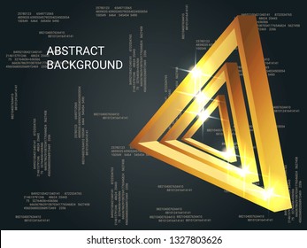 Triangle metal sparkle on background. Futuristic geometric background. Abstract composition. 3D vector illustration . Gold  three-dimensional triangle metal in space.