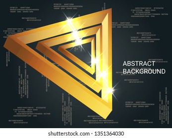 Triangle metal sparkle on background. Minimal geometric background. Abstract composition. 3D vector illustration . Gold  three-dimensional triangle metal in space.